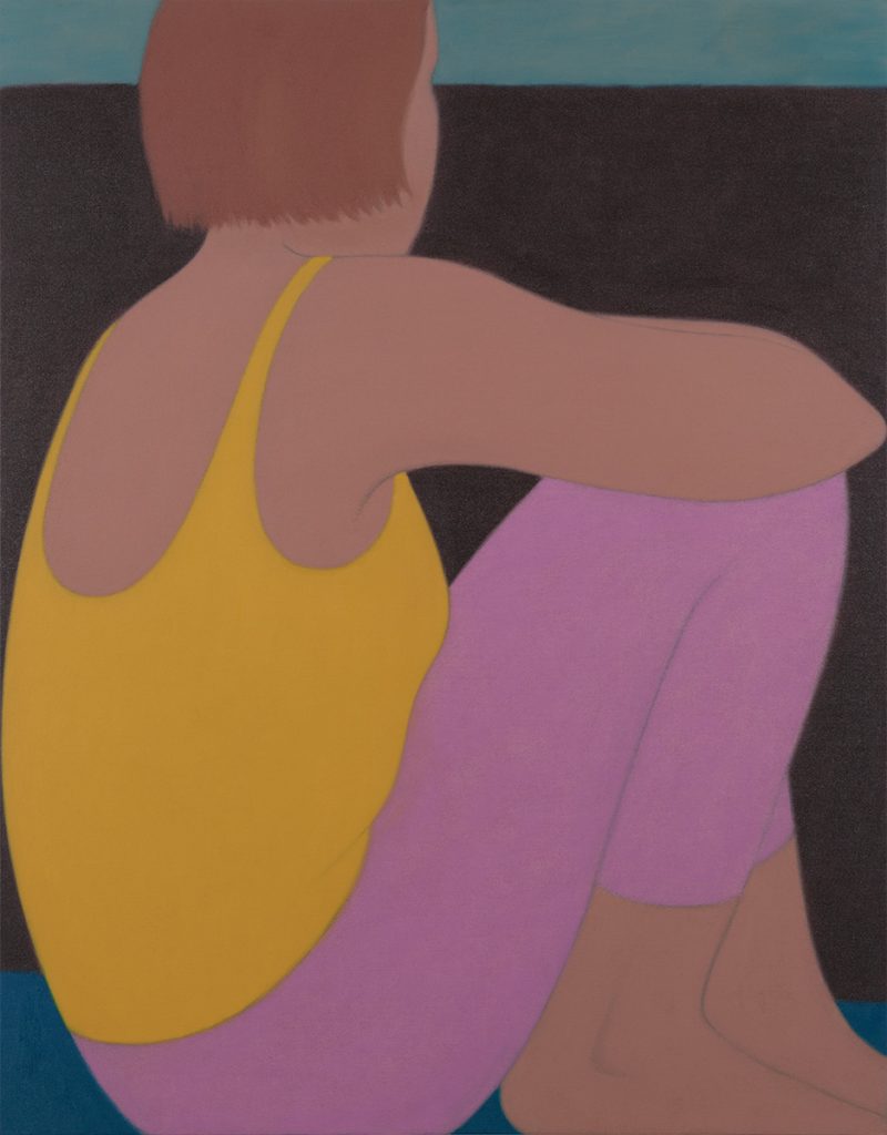 Henni Alftan, Yellow Top, Purple Leggings 2025, Oil on linen, 146 x 114cm