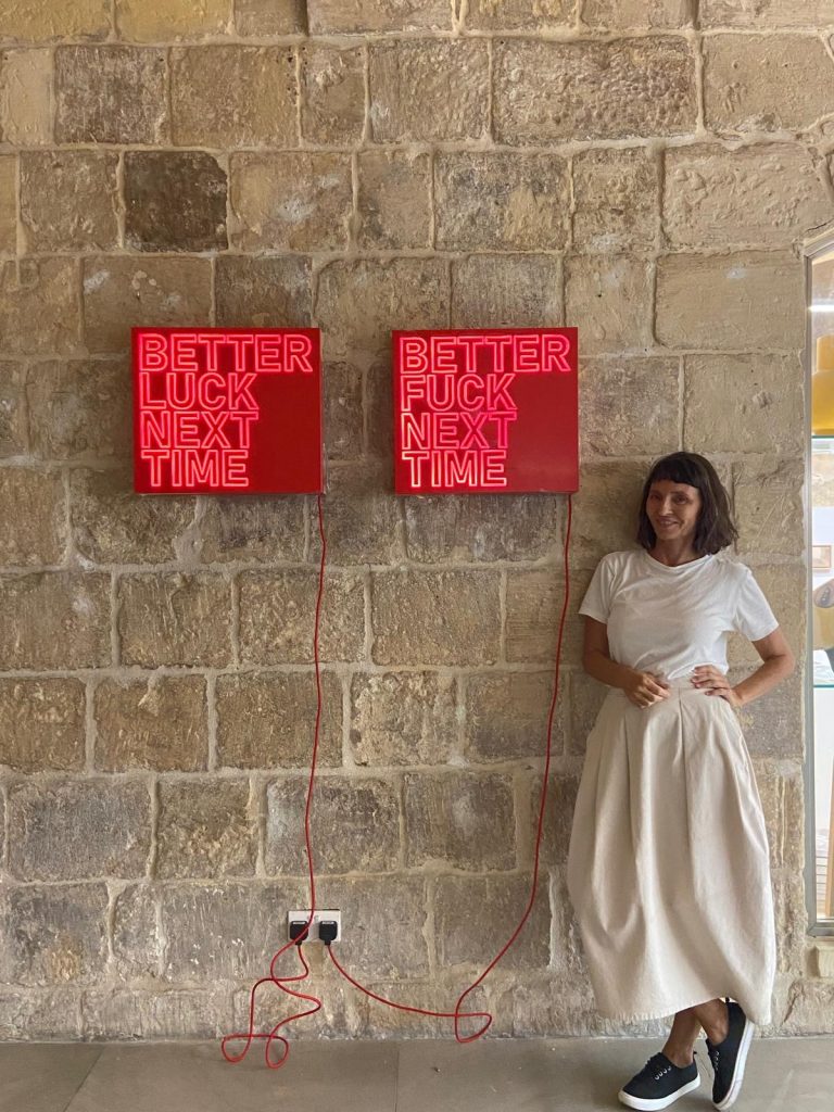 Duška Malešević in front of her work at Deep Throat, an exhibition organised by MOMENTUM