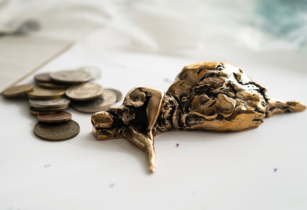 Adrian MM Abela’s version of Malta’s Sleeping Lady, used as a promise device. Cast in bronze from a mould taken while modeling the figure in clay, it preserves the artist’s fingerprints and tool marks, as if still in flux. Part of his work Declaration of Dependence. Courtesy of the artist.